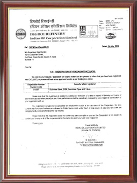 IOCL Certificate - Amardeep Steel Centre